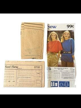 Butterick See & Sew Sewing Pattern 6706 Tunic Top S M L Vintage